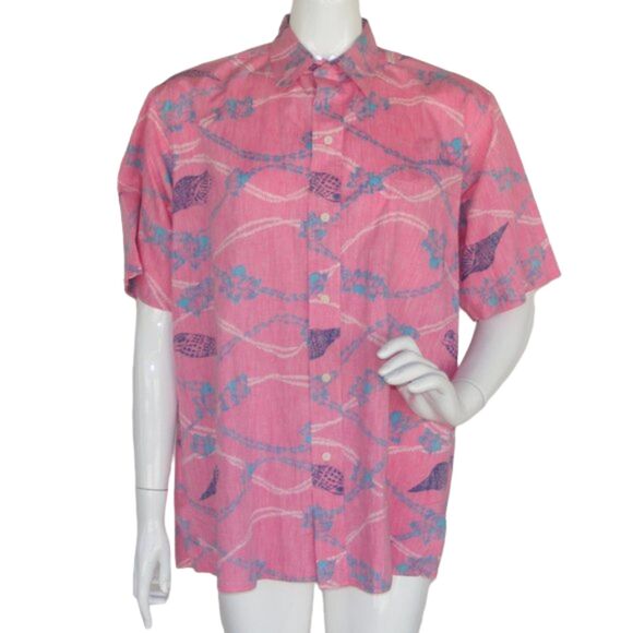 REYN SPOONER Hawaiian Shirt L Vintage, Pink, Button front, Short sleeves - Picture 1 of 9